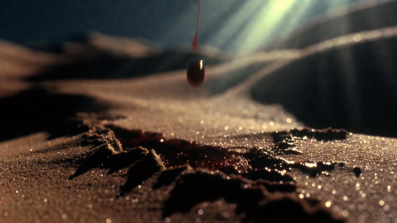 Prehistoric cave interior: Pitch darkness, in the foreground a primitive torch giving flickering orange light. Partially visible fearful early human face in the light, eyes reflecting the fire. In the background deep darkness with threatening glowing predatory animal eyes. Cave walls with drawn bison and hand figures.